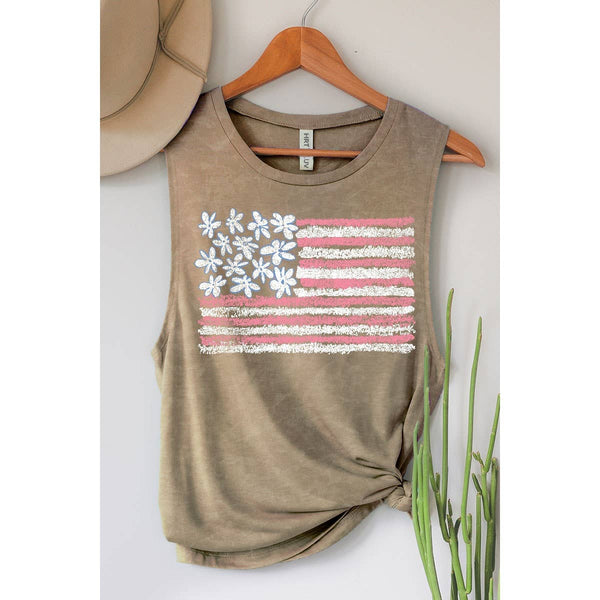 AMERICAN FLAG MINERAL GRAPHIC TANK TOP: Mineral  grey / L - Lulu Bella Boutique
