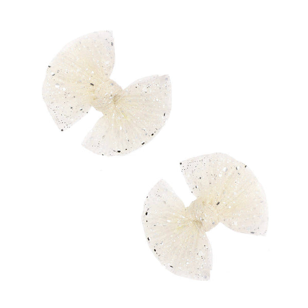 Baby Bling® 2-Pack Tulle Baby FAB® hair bow clips: Pleated Oatmeal
