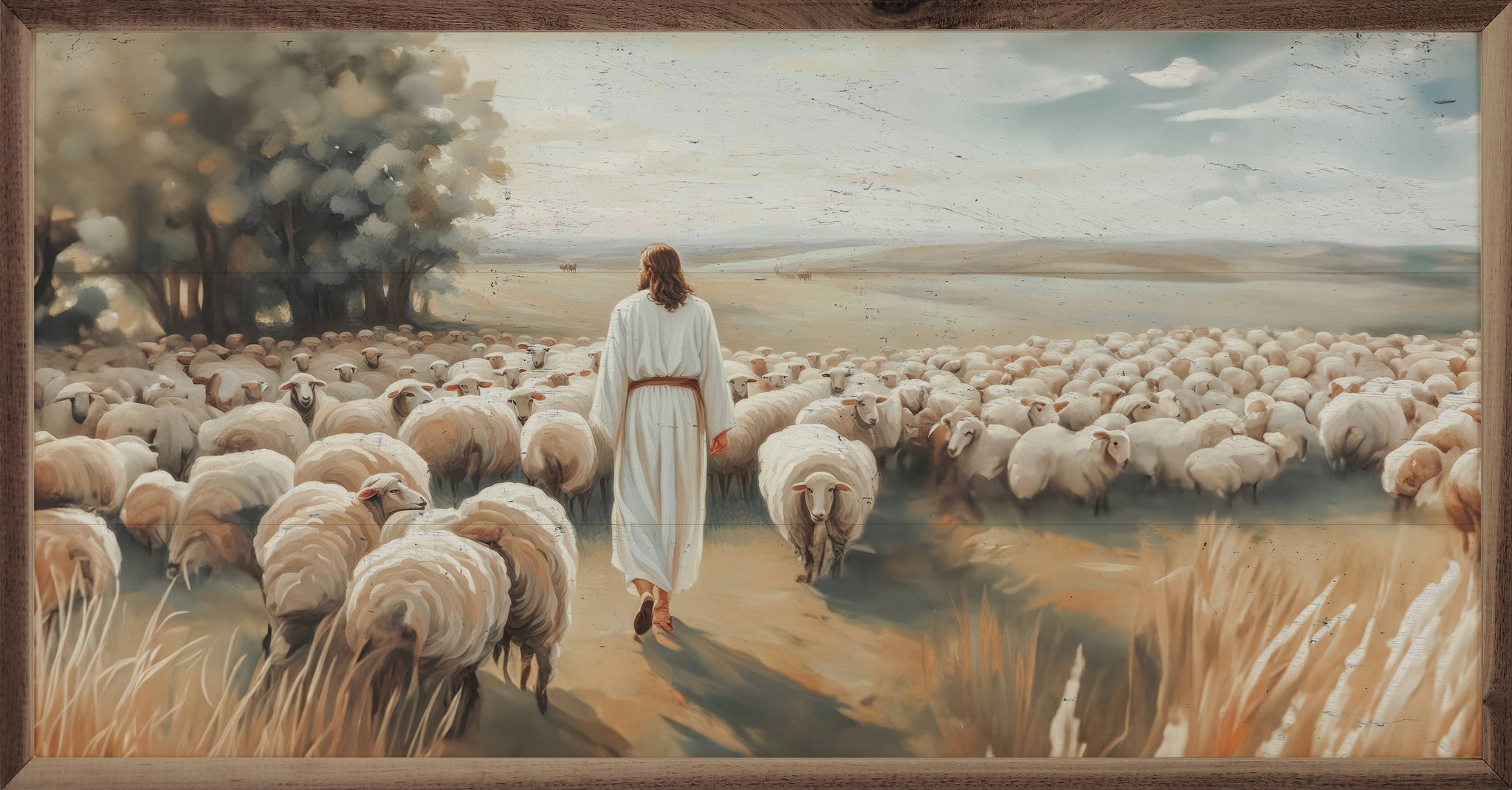 Jesus With His Flock: 16 x 8 x 1.5 - Lulu Bella Boutique