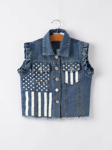 4th of july Stars Stripes Vest Girls Denim Vest: 2 - Lulu Bella Boutique