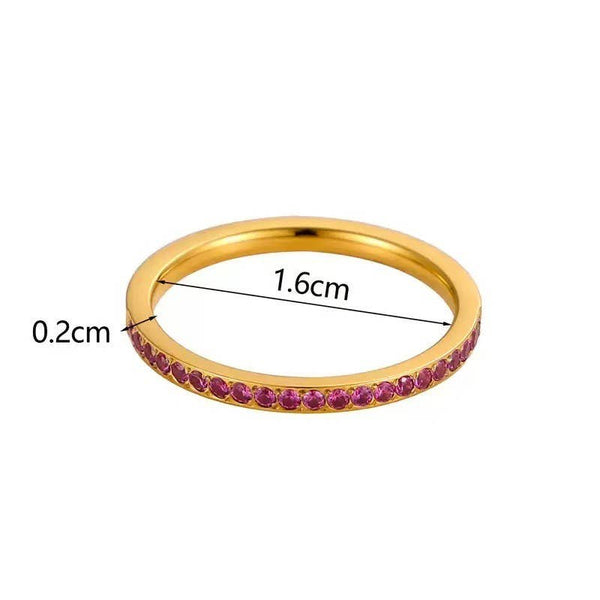 18K STAINLESS STEEL TARNISH FREE BAND RING: FUCHSIA