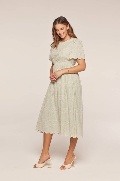 Embroidered Sage Dress: Light Dress / S - Lulu Bella Boutique