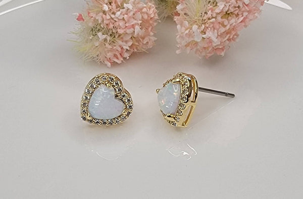 HEART SHAPE SEMI PRECIOUS STONE POST EARRINGS.: PINK OPAL - Lulu Bella Boutique