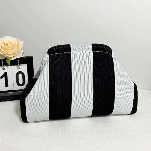 Striped Knit Cosmetic Bag Colorful Knit Clutch Bag: Black / M - Lulu Bella Boutique