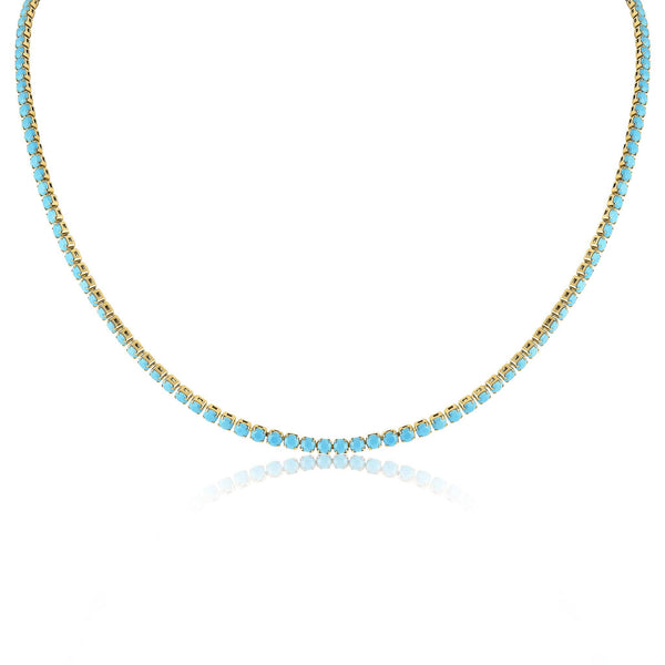 18k Gold Turquoise Rhinestone Tennis Chain Necklace: 16"+2" / 3mm - Lulu Bella Boutique