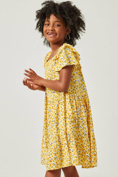 Girls Floral Ruffle Sleeve Smocked Dress - Lulu Bella Boutique