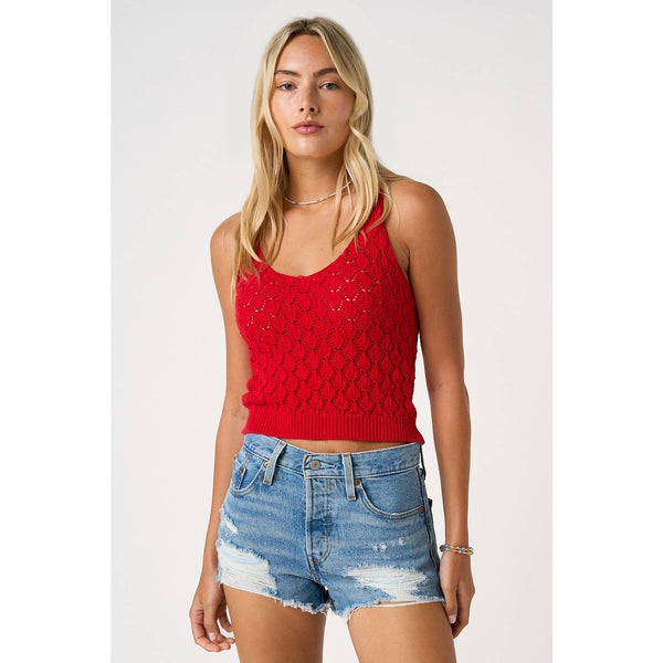 SHELL SWEATER KNIT CROPPED TANK TOP: GEORGIA RED / S-M-L(2-2-2) - Lulu Bella Boutique