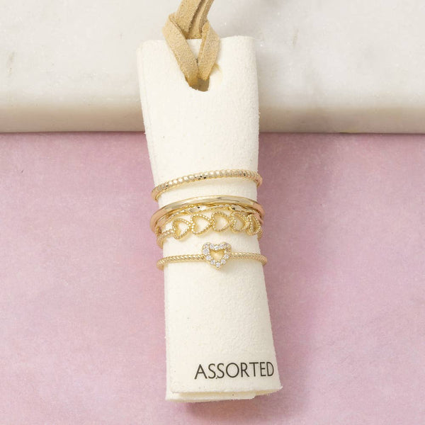 Heart And Cz Five Piece Stacked Ring Set