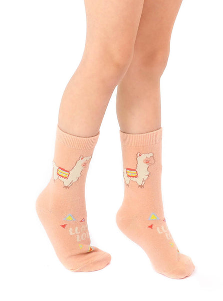 3D Packaged Crew Socks - Kids - "Llama Love" - Beige