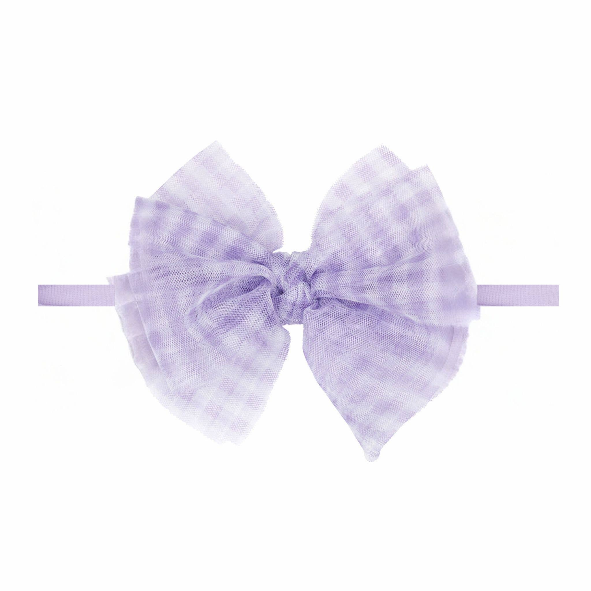 Baby Bling® Tulle FAB® Skinny nylon headband with tulle bow: Light Orchid Gingham - Lulu Bella Boutique