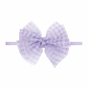 Baby Bling® Tulle FAB® Skinny nylon headband with tulle bow: Light Orchid Gingham - Lulu Bella Boutique