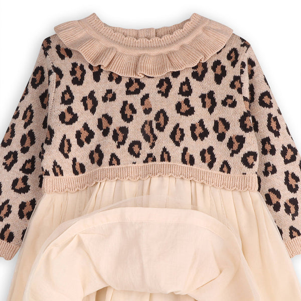 Leopard Jacquard Sweater Knit Baby Tutu Dress (Organic) : Oatmeal Heather / 3-6M