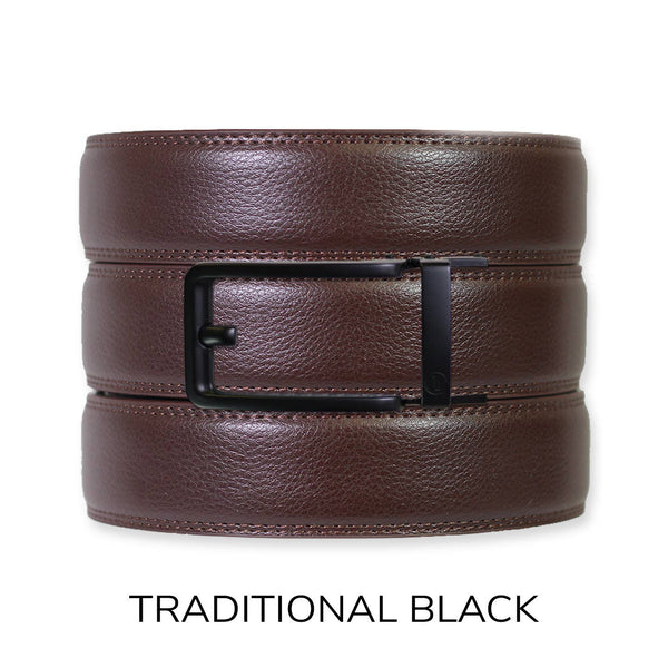 Espresso Leather Rachet Belt & Buckle Set: Gun Metal - Lulu Bella Boutique