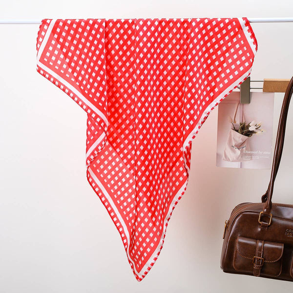Red Gingham Silk-Finish Square Scarf: Red