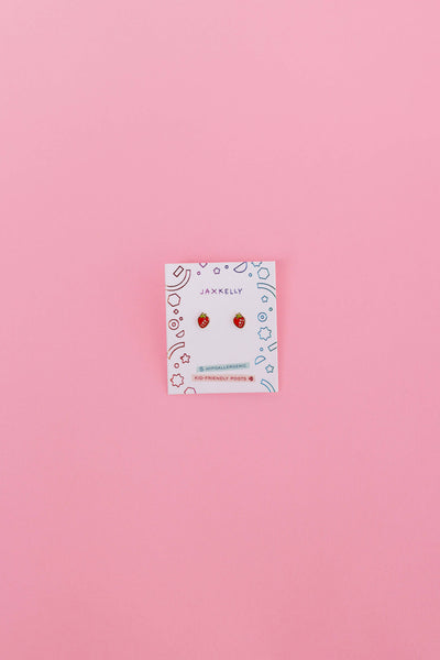 Strawberry Enamel Flat Back Kids Earrings