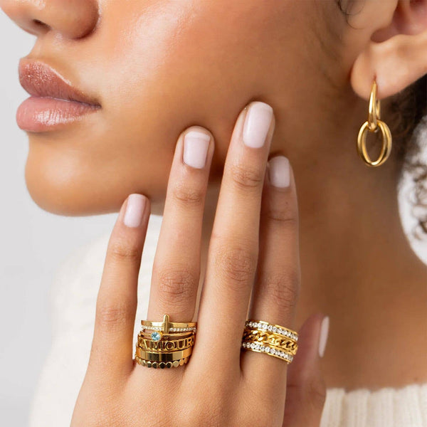 18K Gold PVD Stainless Steel Double Hoop Dangle Earrings: Gold - Lulu Bella Boutique