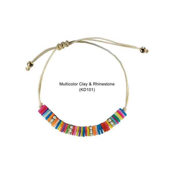Kids Corded & Colorful Bracelets | Tie + Stretch: Pink Clay & Rose Quartz Rock Chip (KD107) - Lulu Bella Boutique