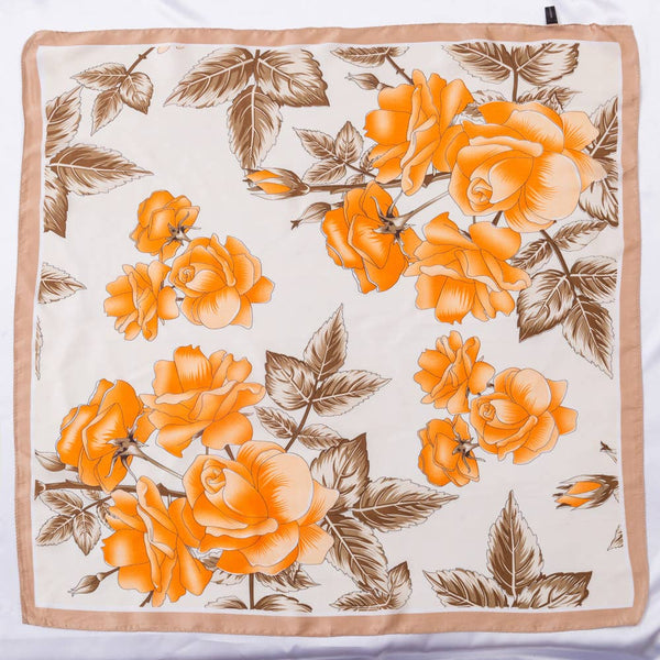 FLOWER SILKY BANDANA SQUARE NECK SCARF, DS 31169: YL - Lulu Bella Boutique