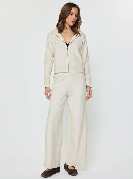 Cropped Hoodie Zip-up Knit Set: Ivory