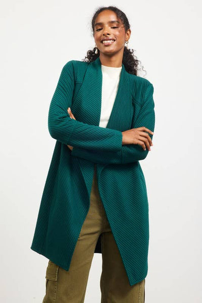 Open Front Quilted Knit Cardigan Style Jacket: Hunter Green