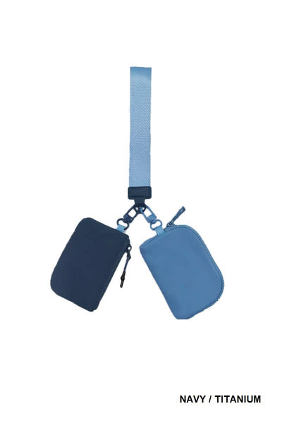 Dual Pouch Wristlet Keychain Wallet:LT ROSE/IVORY