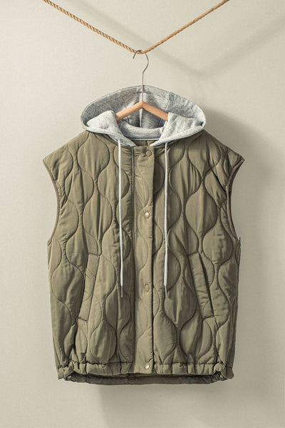 Quilted Western Hooded Vest : OLIVE