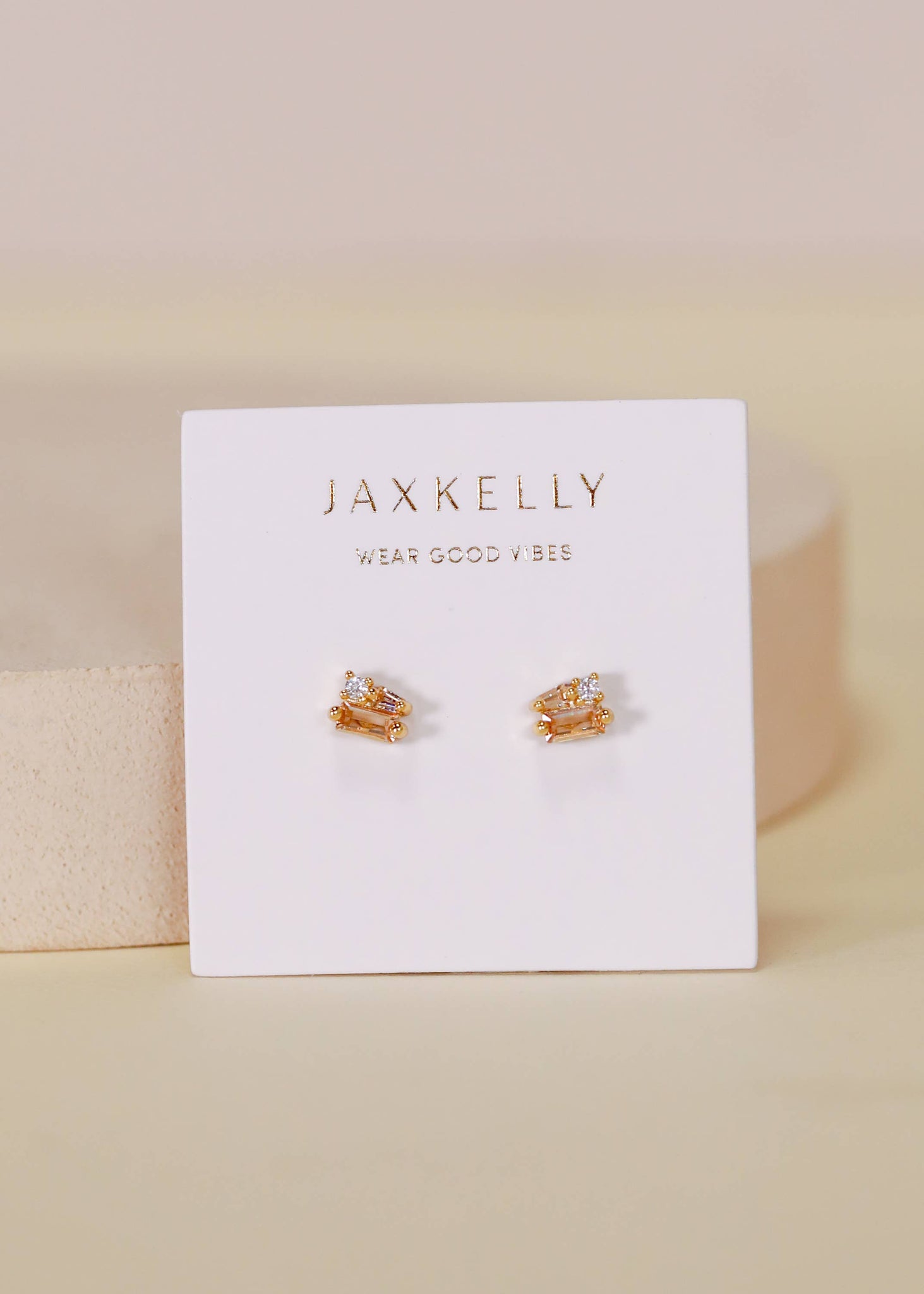 Baguette Cluster - Champagne CZ - Gold Earrings - Lulu Bella Boutique