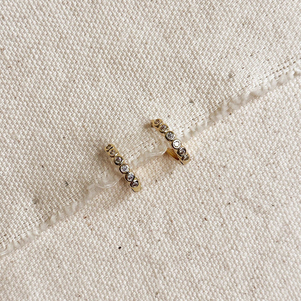 18k Gold Filled Mini Bezel CZ Hoop Earrings: 12mm