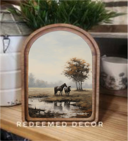 Arch Top Pasture Horses Framed Art : 8.25x11" - Lulu Bella Boutique
