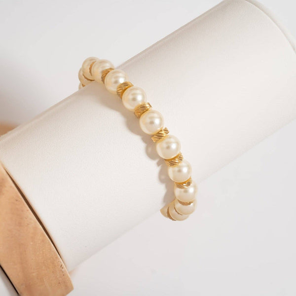 18K Gold PVD 8mm Kiska Glass Pearl Stretch Bracelet: Gold