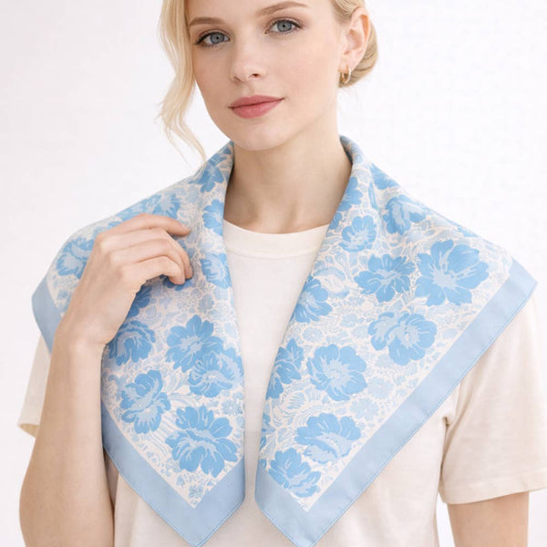 FLORAL PRINT SQUARE SCARF, WLQS 108: BLU - Lulu Bella Boutique