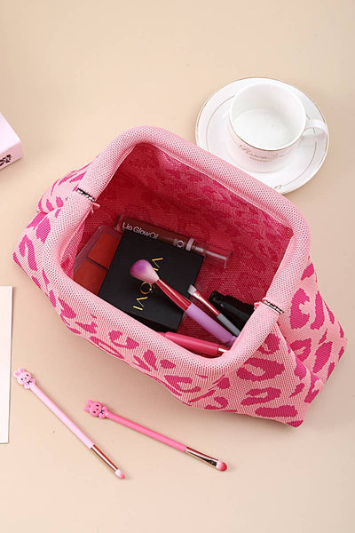 Leopard Clasp Clutch Makeup Bag:PINK