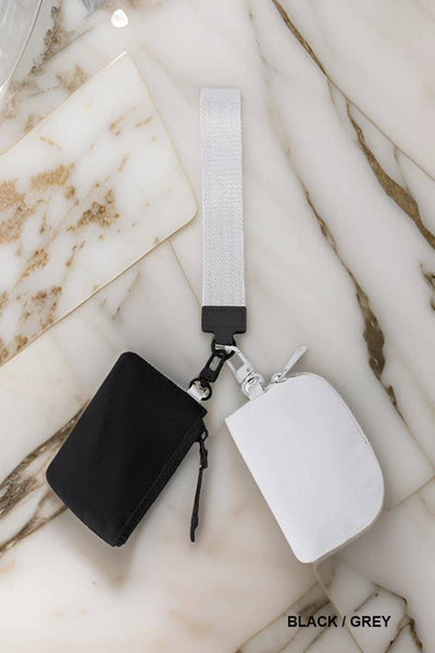 Dual Pouch Wristlet Keychain Wallet:LT ROSE/IVORY