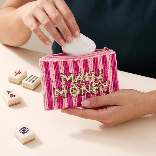 MAHJ MONEY Seed Beaded Striped Mini Pouch Bag