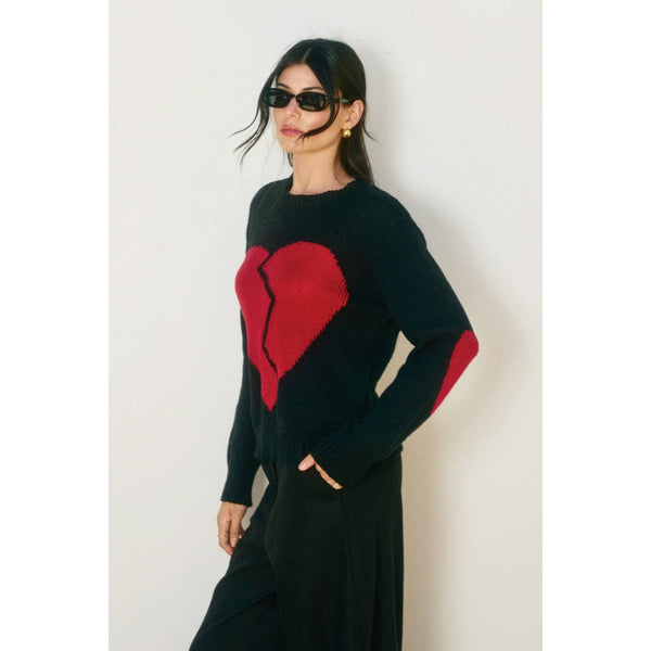 Broken Heart Relaxed Sweater: BLACK - Lulu Bella Boutique