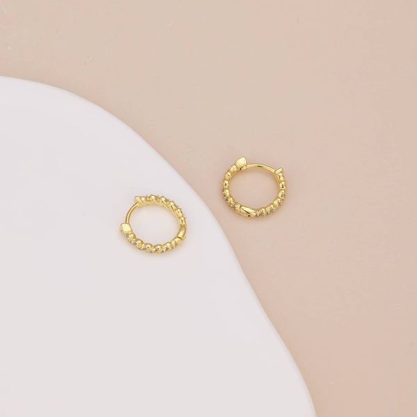 E033 gold hoop earrings, paved earrings, silver earrings: Silver