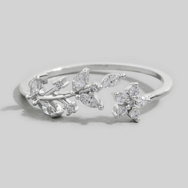 Delicate Rhinestone Leaf Open Ring: G - Lulu Bella Boutique