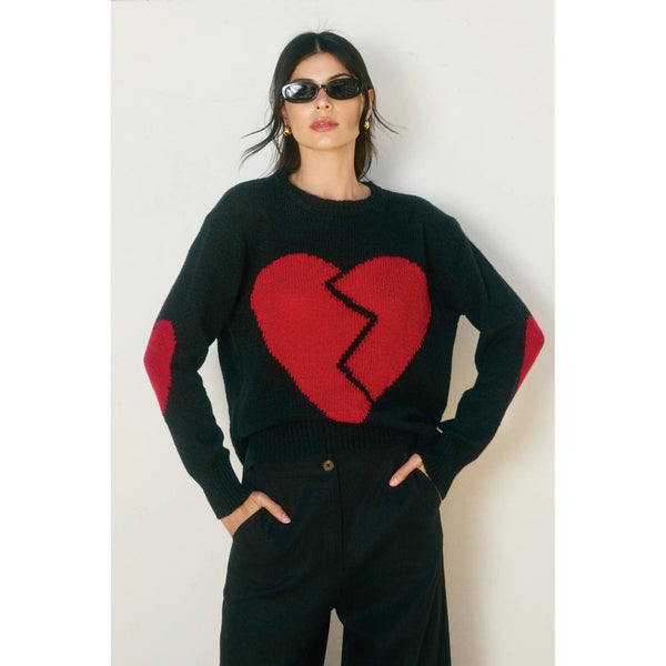 Broken Heart Relaxed Sweater: BLACK - Lulu Bella Boutique