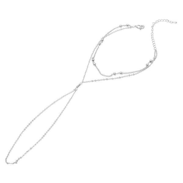 Delicate Beaded Accent Layered Hand Chain Bracelet: Gold - Lulu Bella Boutique
