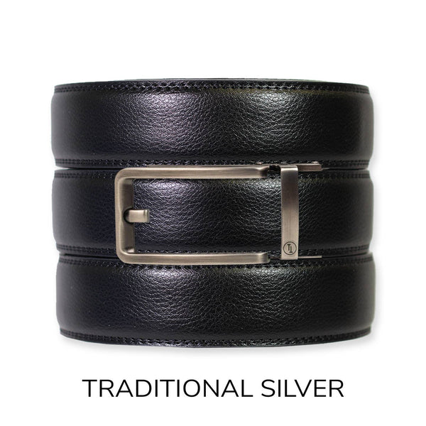 Black Leather Ratchet Belt & Buckle Set: Traditional Iron - Lulu Bella Boutique