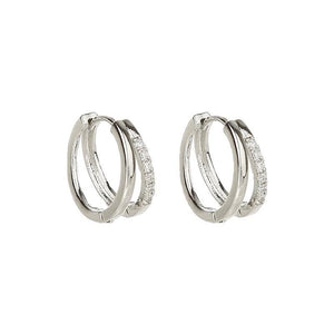 E182 double hoop huggie earring, double hoop earring: Silver