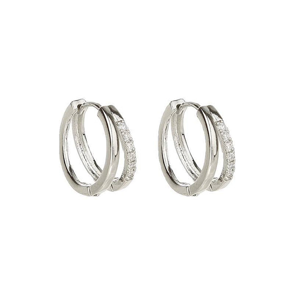 E182 double hoop huggie earring, double hoop earring: Silver