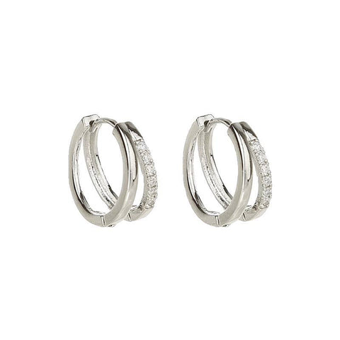 E182 double hoop huggie earring, double hoop earring: Silver