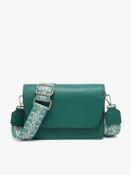M2278 Noah Flapover Crossbody w/ Guitar Strap: Black - Lulu Bella Boutique