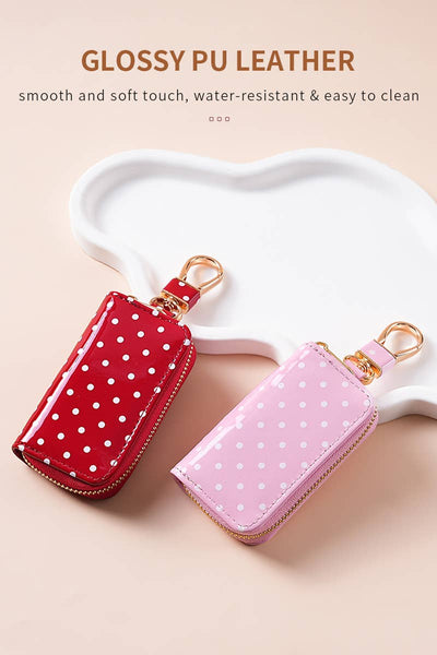 Polka Dot PVC Key Case Keychain: PINK