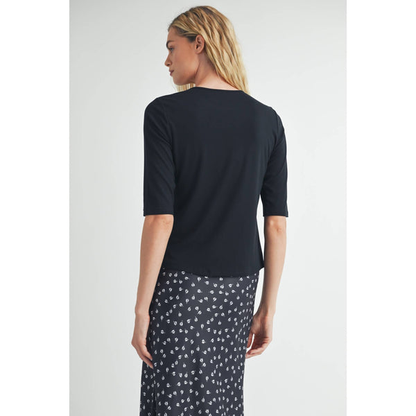ELBOW SLEEVE KNIT TOP: Black - Lulu Bella Boutique