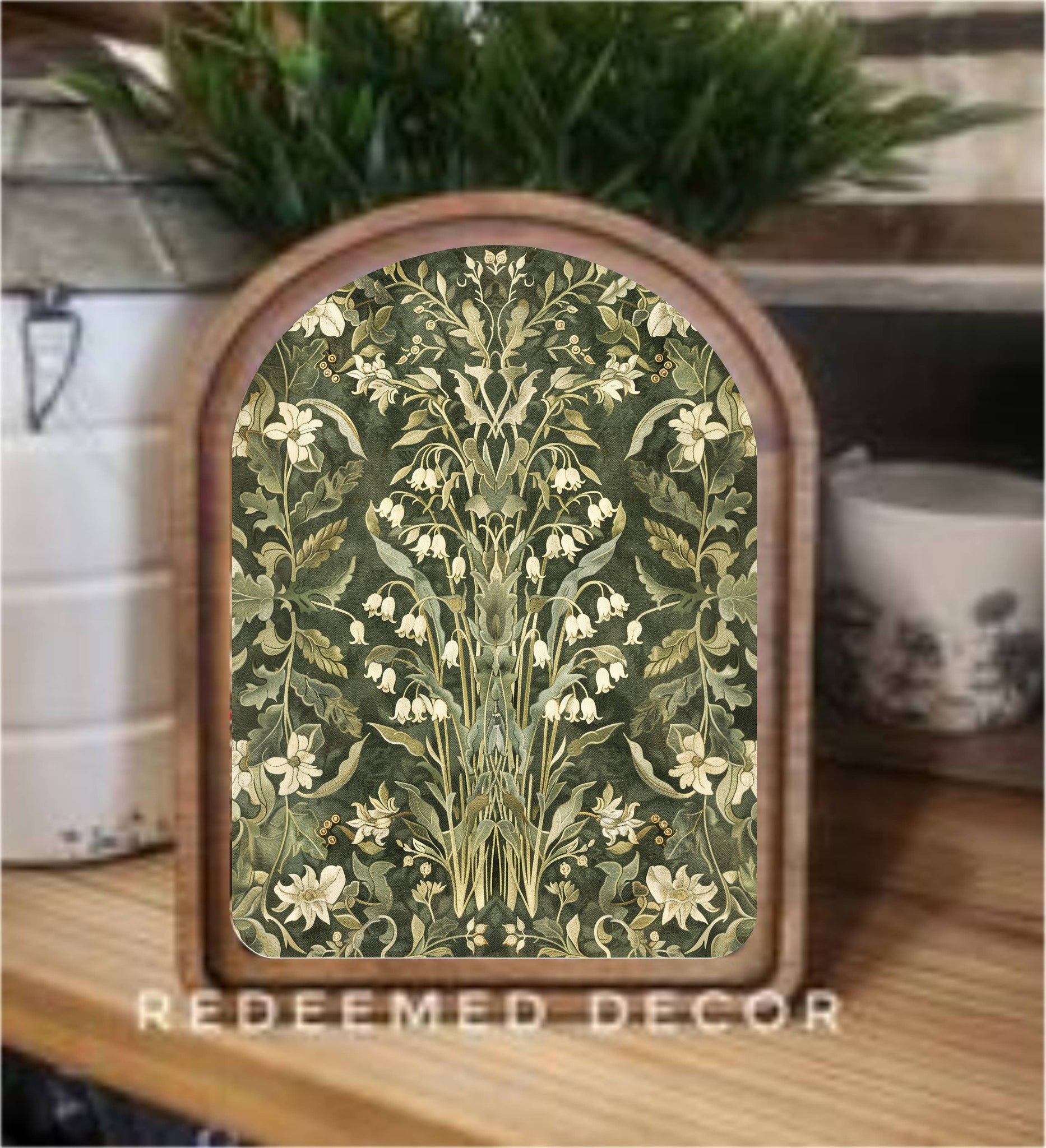 Arch Top Dark Green Morris Framed Art - Lulu Bella Boutique