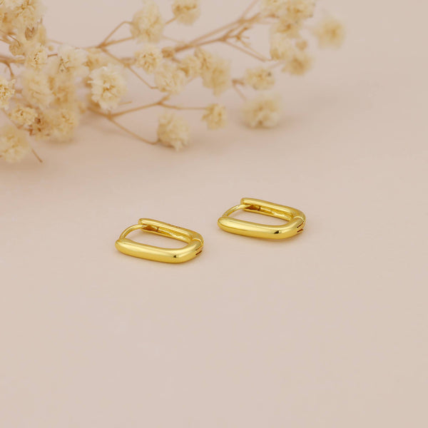 E079 gold hoop earrings, rectangular earrings, huggie hoops: Silver