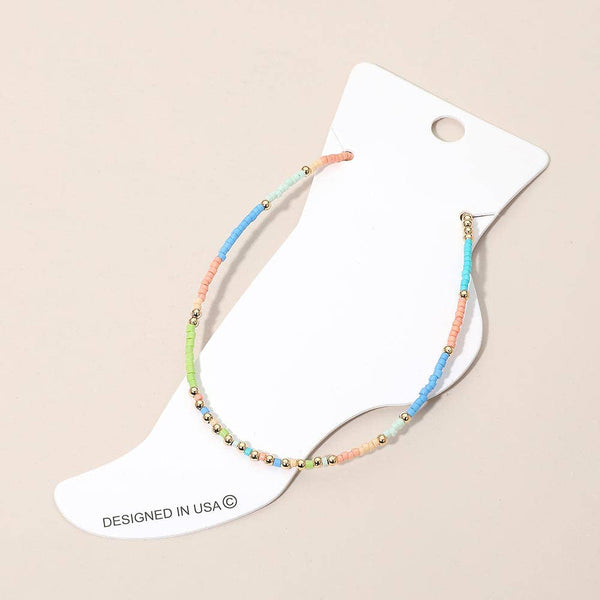 Faceted Beaded Anklet: Gold,White - Lulu Bella Boutique