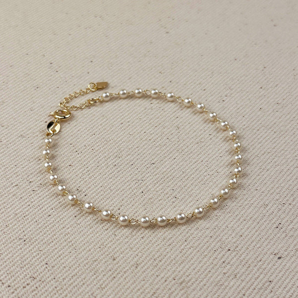 18k Gold Filled 3mm Pearl Bracelet: 7.25 inches - Lulu Bella Boutique